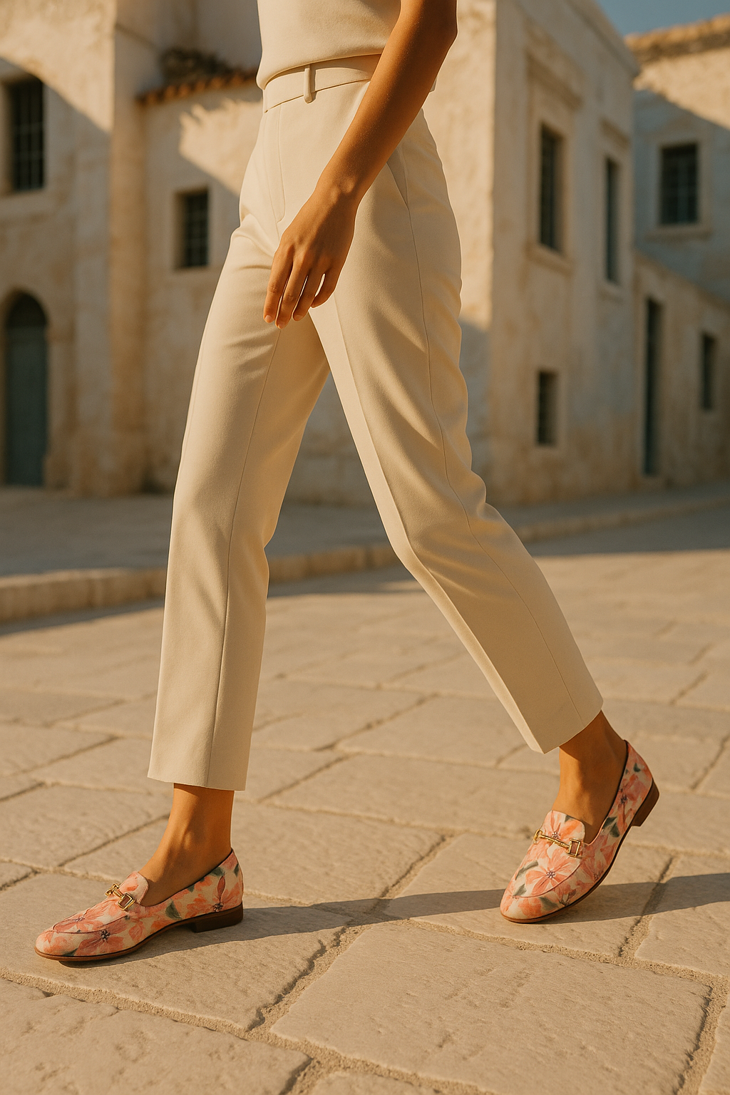 Walking in Studio Nina loafers on Athens streets